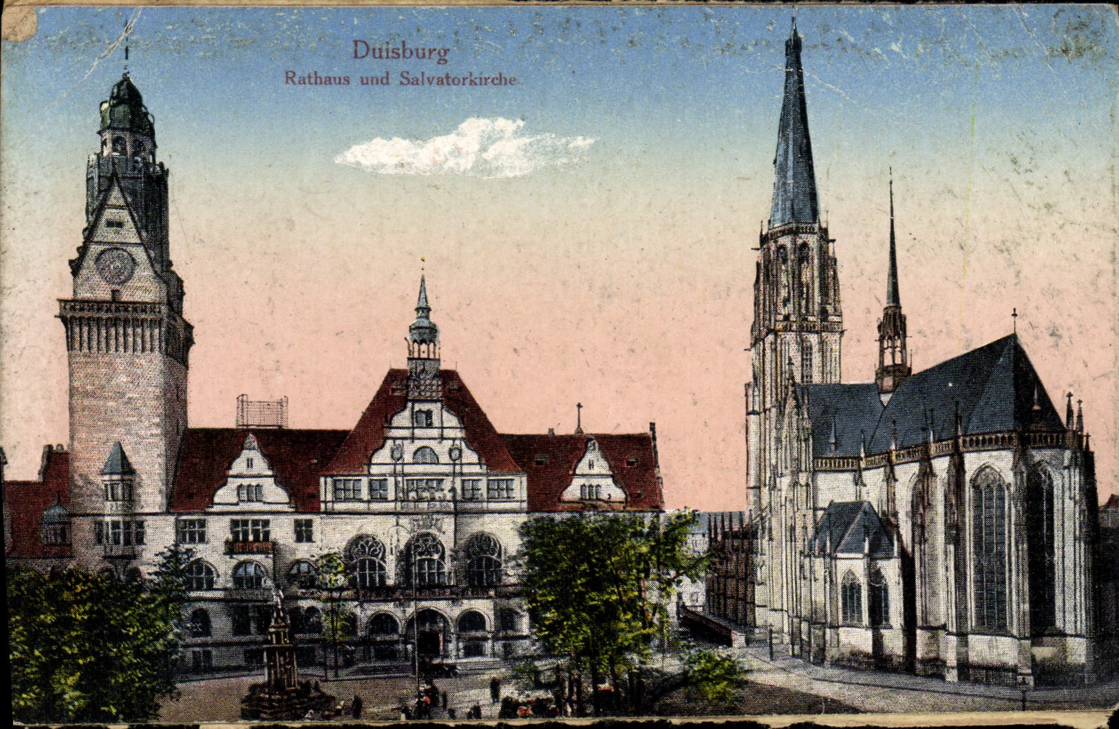 VINTAGE POSTCARD Duisburg Rathaus Und Salvatorkirche