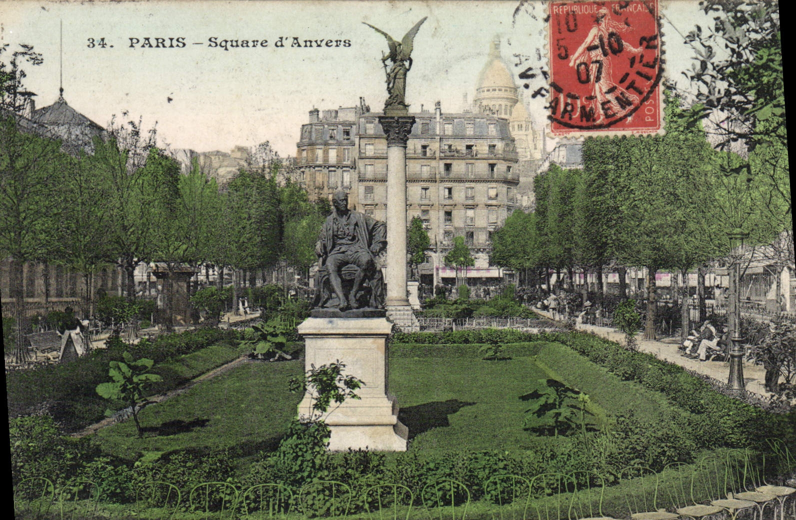 VINTAGE POSTCARD Paris Public garden Of Antwerp