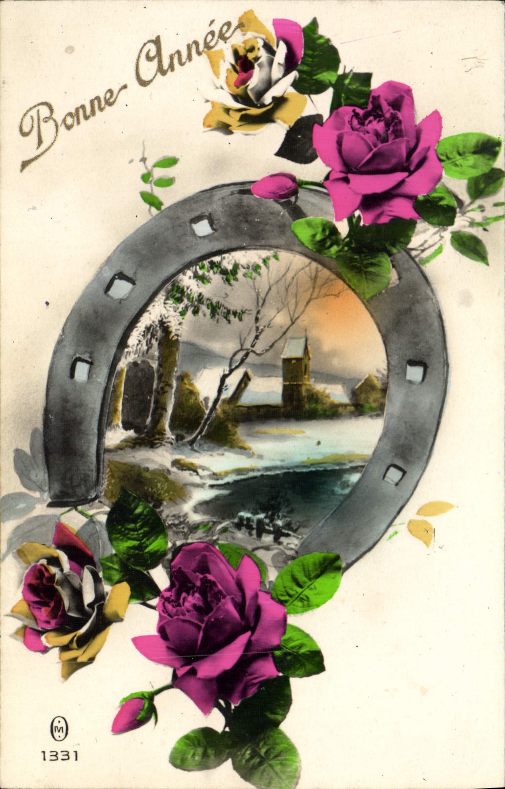 VINTAGE POSTCARD Fantaisie Happy New Year Horseshoe
