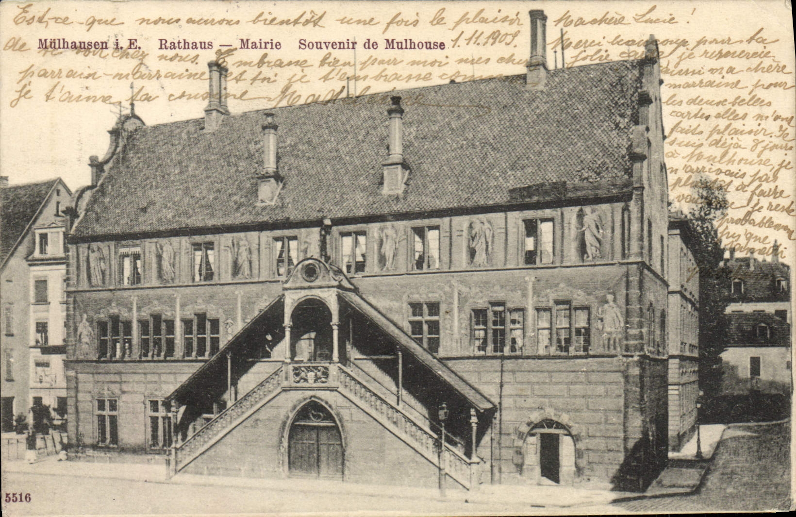 VINTAGE POSTCARD Mulhausen Rathaus Town hall