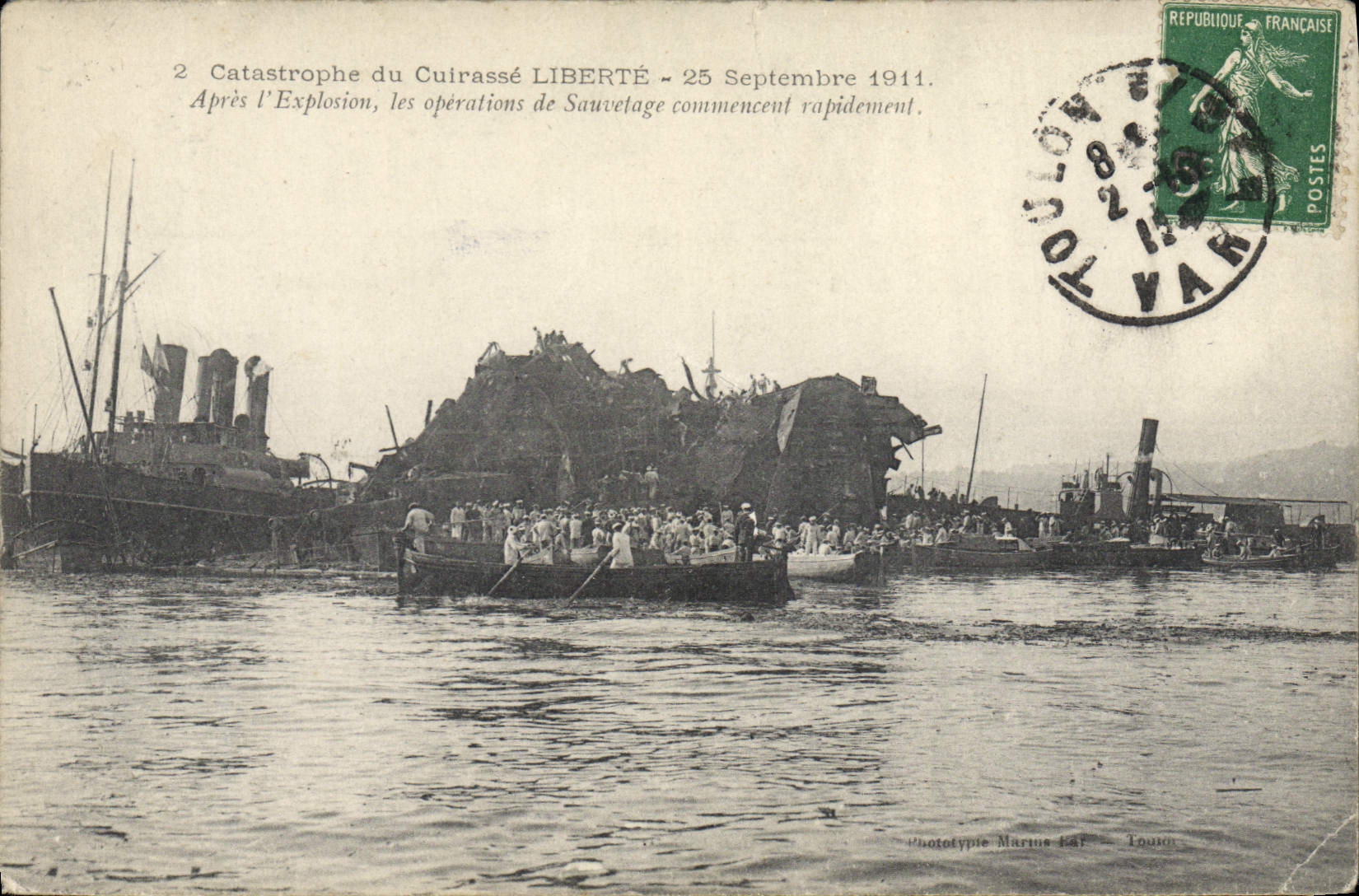 VINTAGE POSTCARD Warship Catastrophe of the armor Freedom Rescue operations