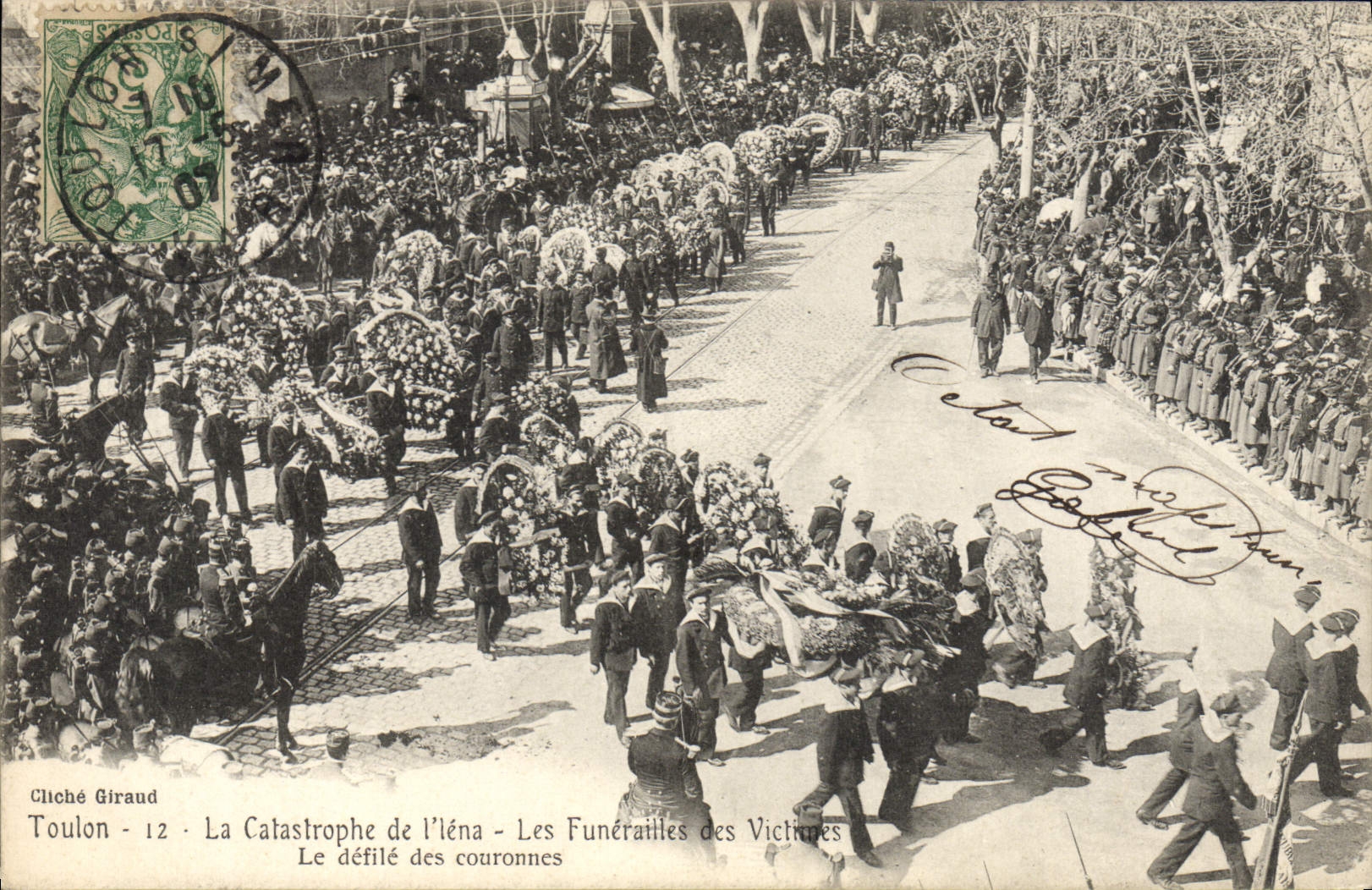 VINTAGE POSTCARD Warship Catastrophe of Iena funeral of the victory the procession of the crowns