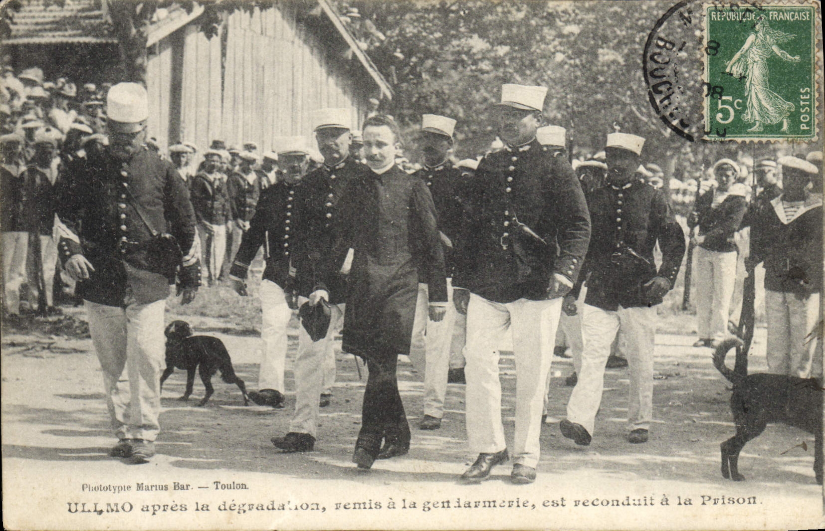 VINTAGE POSTCARD Warship Ullmo after the degradation given to the gendarmerie is renewed with the prison