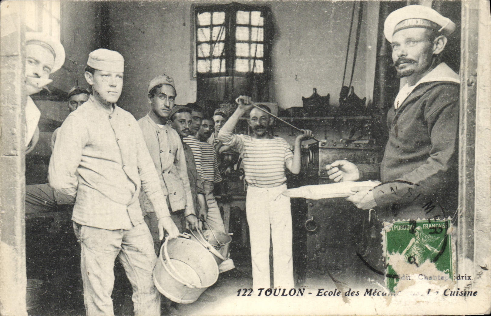 VINTAGE POSTCARD Warship Toulon School of the mechanics Kitchen