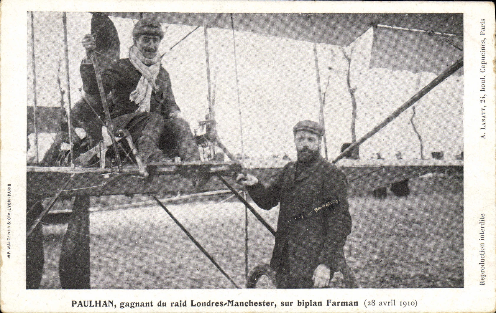 VINTAGE POSTCARD Plane Paulhan Aviation gaining of the raid London Manchester on Farman biplane