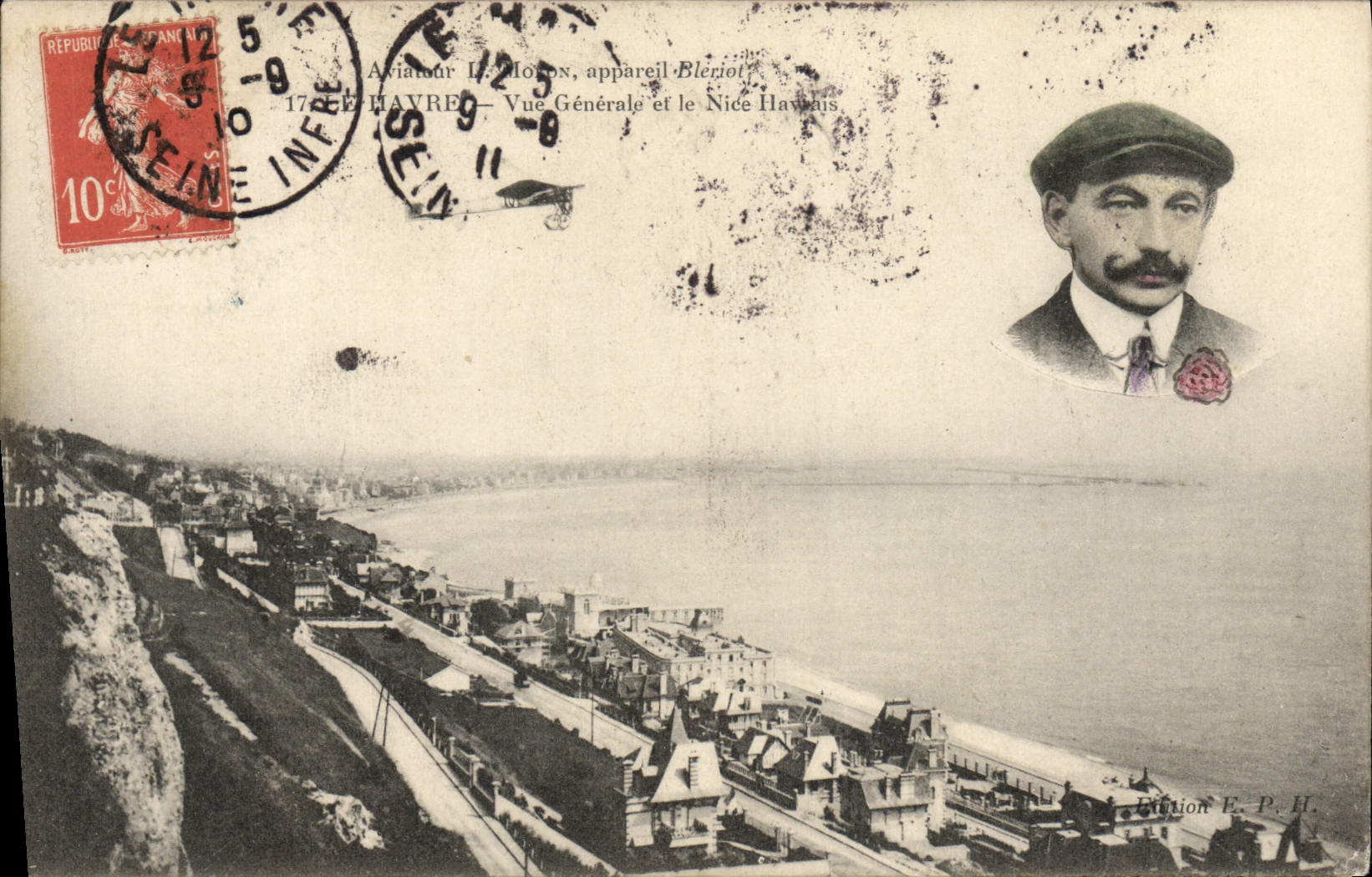 VINTAGE POSTCARD Plane Aviation Le Havre View of Nice Native of Le Havre