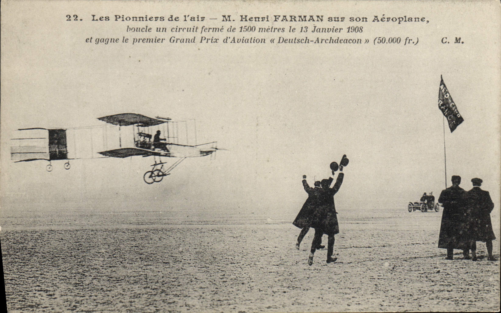 VINTAGE POSTCARD Plane Aviation Mr. Henri Farman on his airplane