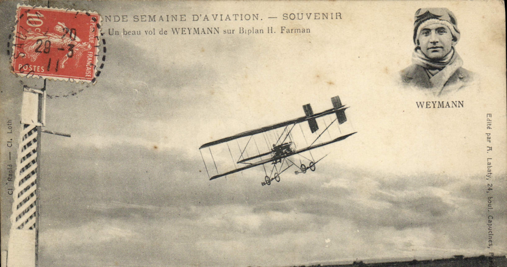 CPA Avion Aviation Un beau vol de Weymann sur biplan H Farman 