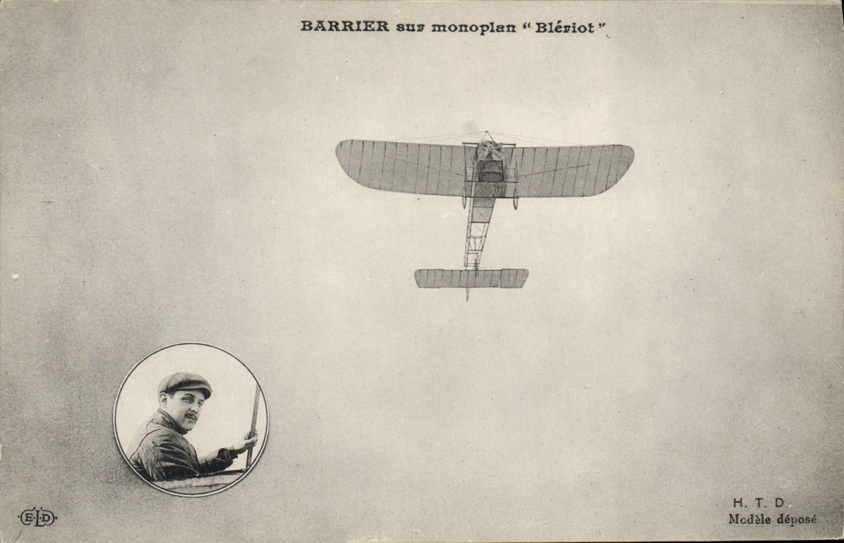 VINTAGE POSTCARD Plane Barrier Aviation on Bleriot monoplane