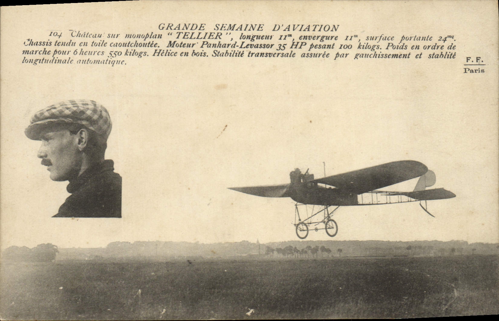 VINTAGE POSTCARD Plane Aviation Castle on Tellier monoplane