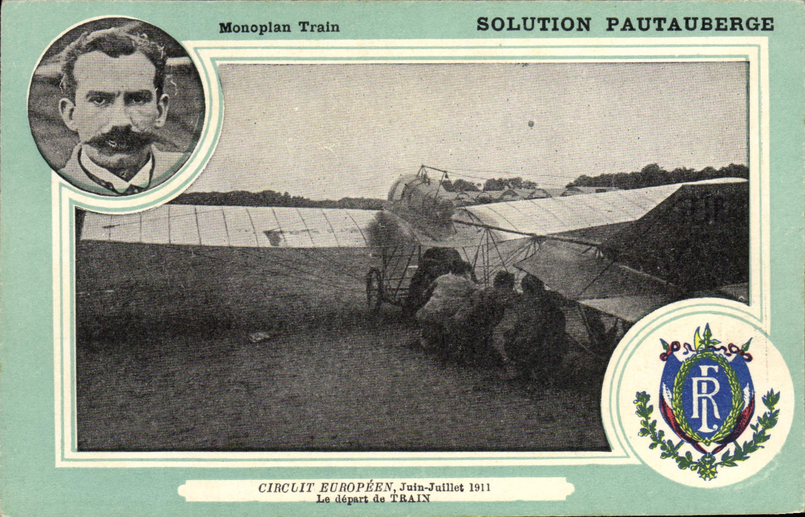 VINTAGE POSTCARD Plane Aviation Monoplane Train European Circuit July 1911 June the departure of Train