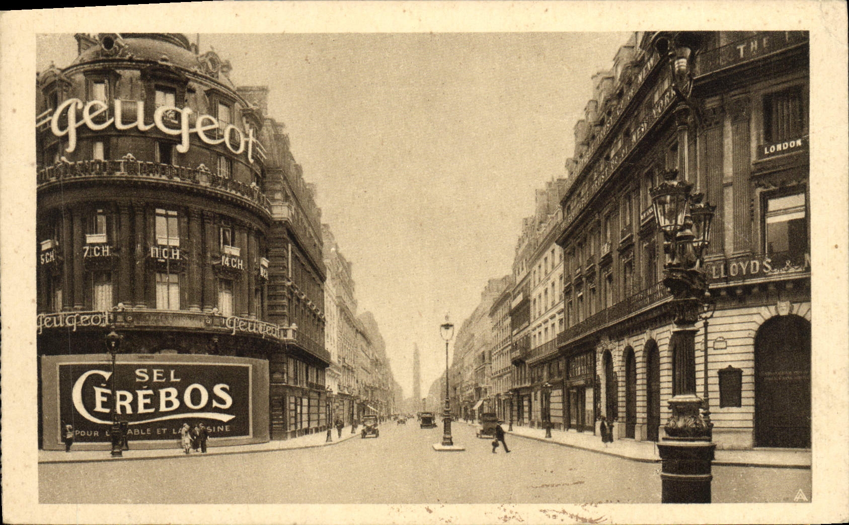 CPA Automobile Paris Rue de la Paix et Colonne Vendome Peugeot Sel Cerebos