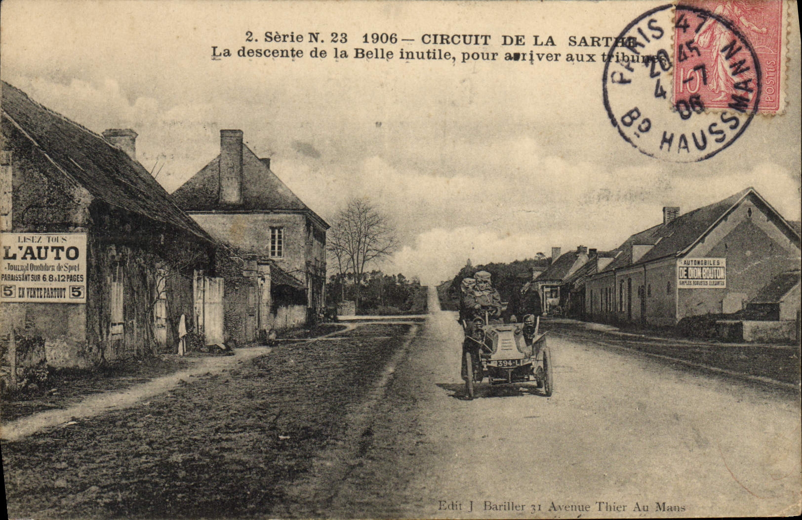 VINTAGE POSTCARD Automobile Circuit of the Sarthe descent of Beautiful useless to arrive at the platforms
