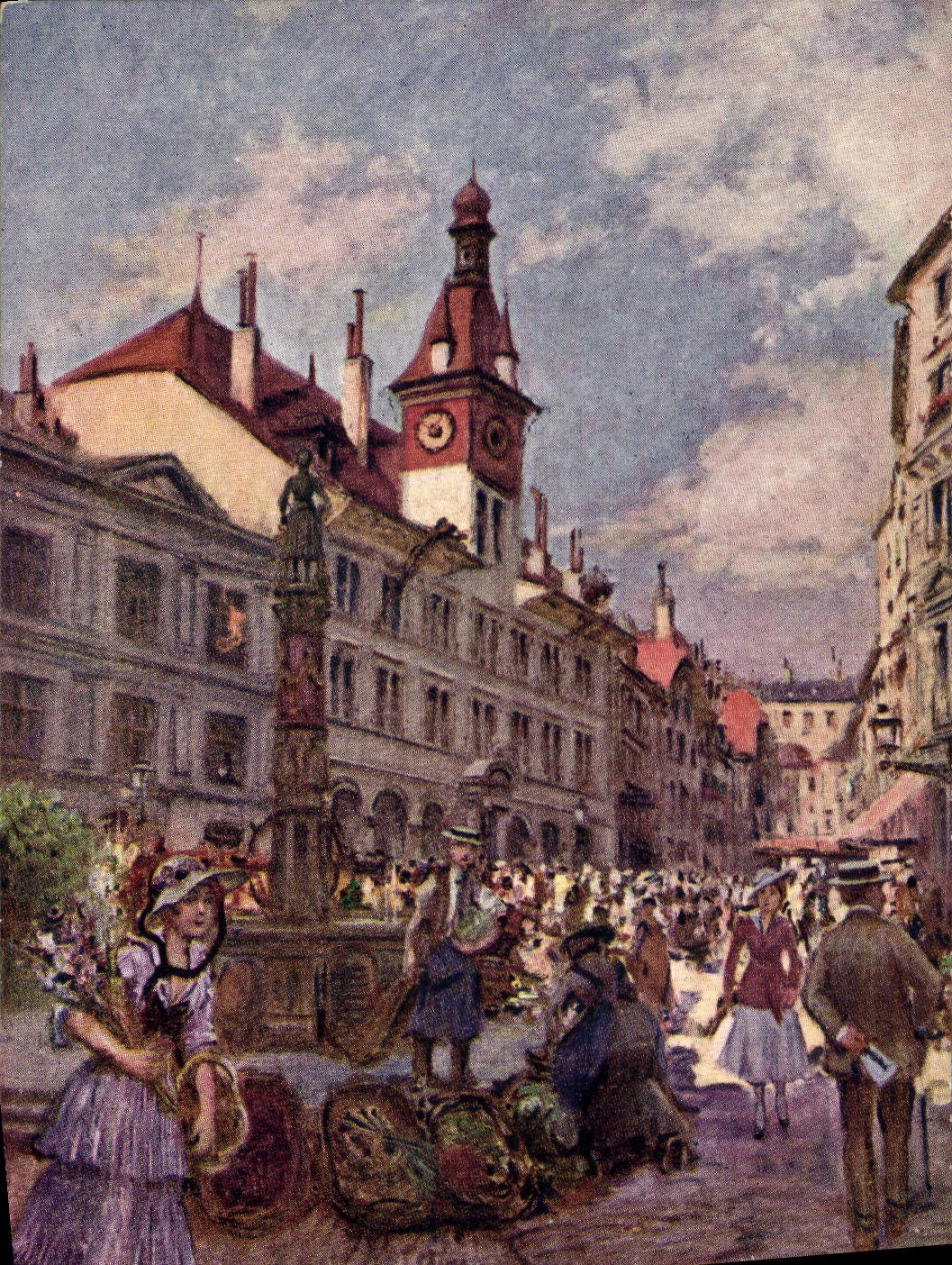 VINTAGE POSTCARD Illustrateur Lausanne Places Fen