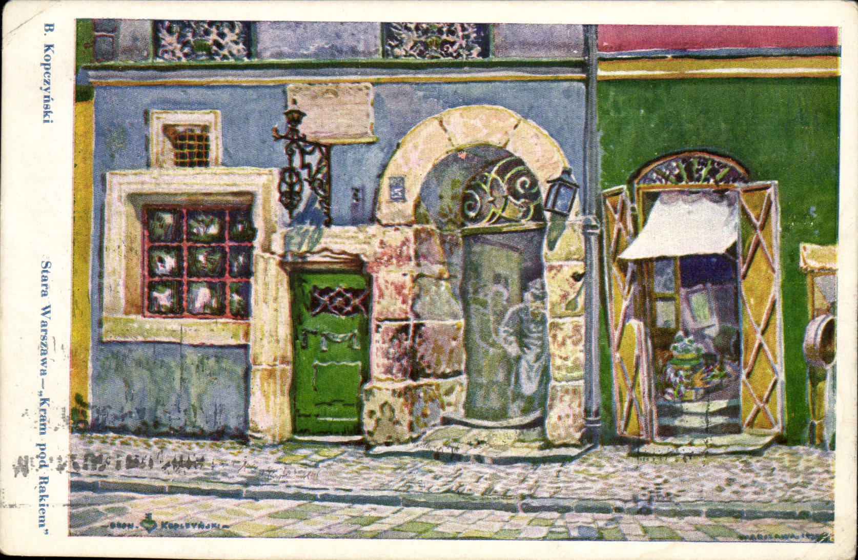 VINTAGE POSTCARD Illustrator Kopczynski Stara Warszawa Kram pod Rakiem