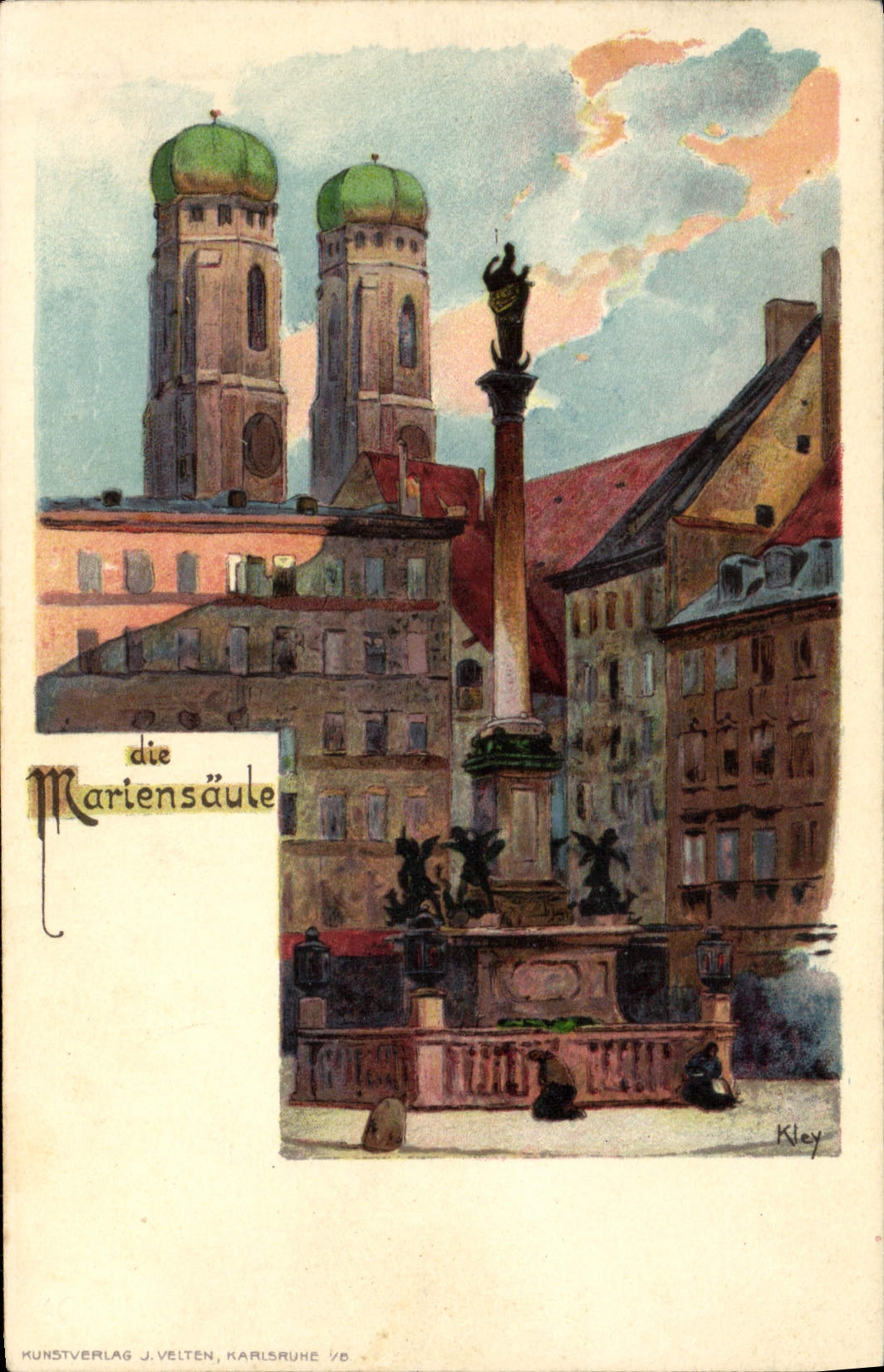 VINTAGE POSTCARD Illustrator Velten Die Mariensaule