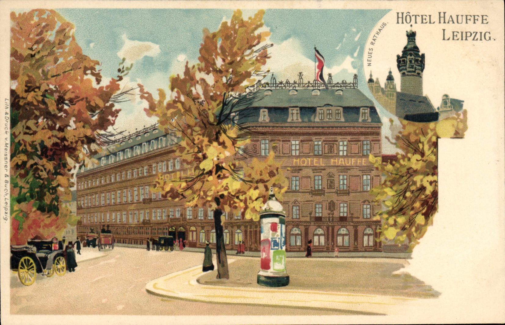 VINTAGE POSTCARD Illustrator Hotel Hauffe Leipzig