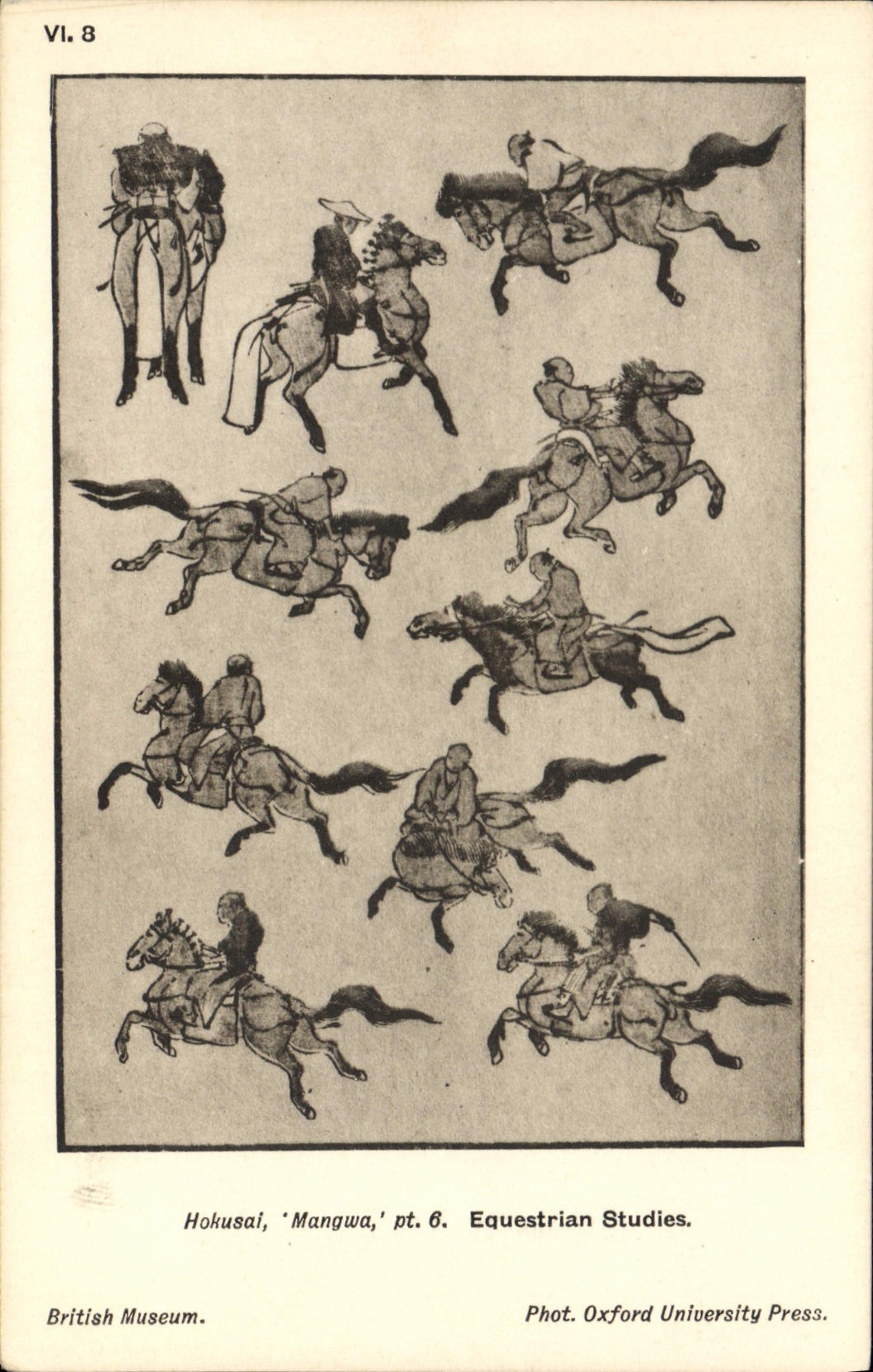 El Equestrian japonés de Japón Hokusai Mangwa de la POSTAL de la VENDIMIA estudia la equitación de British Museum del caballo
