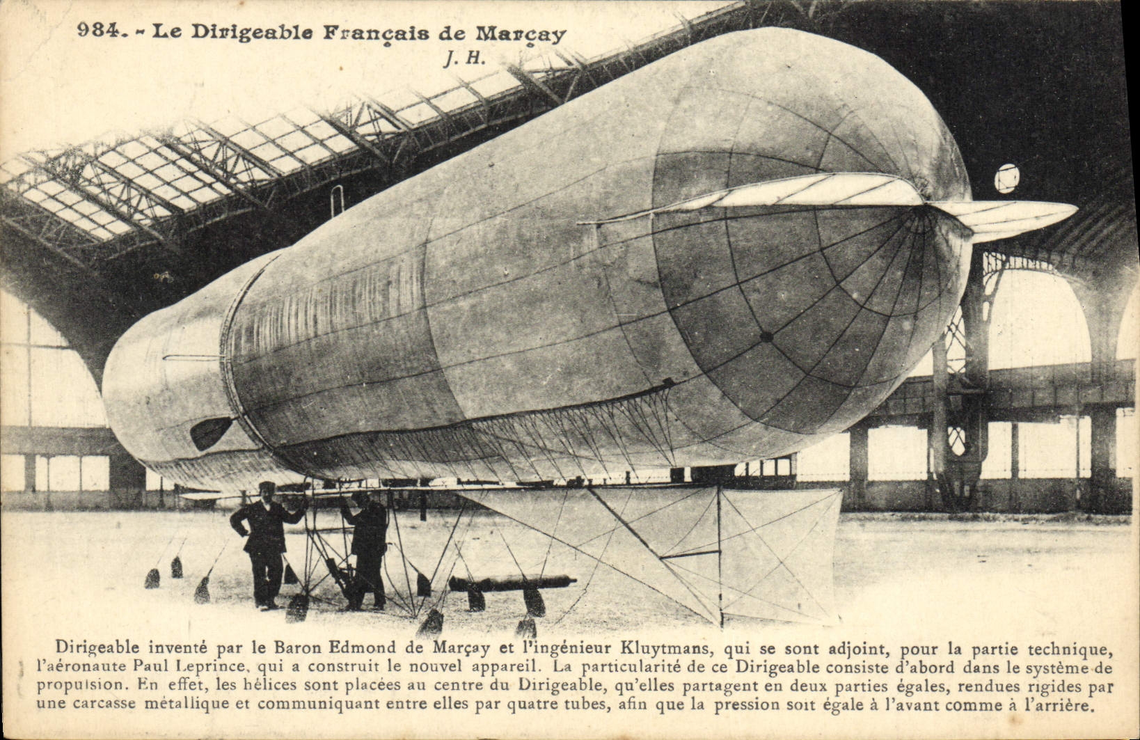 Dirigible francés del zepelín de la aviación del plano de la POSTAL de la VENDIMIA del ingeniero de barón Edmundo de Marcay y de Kluytmans de Marcay