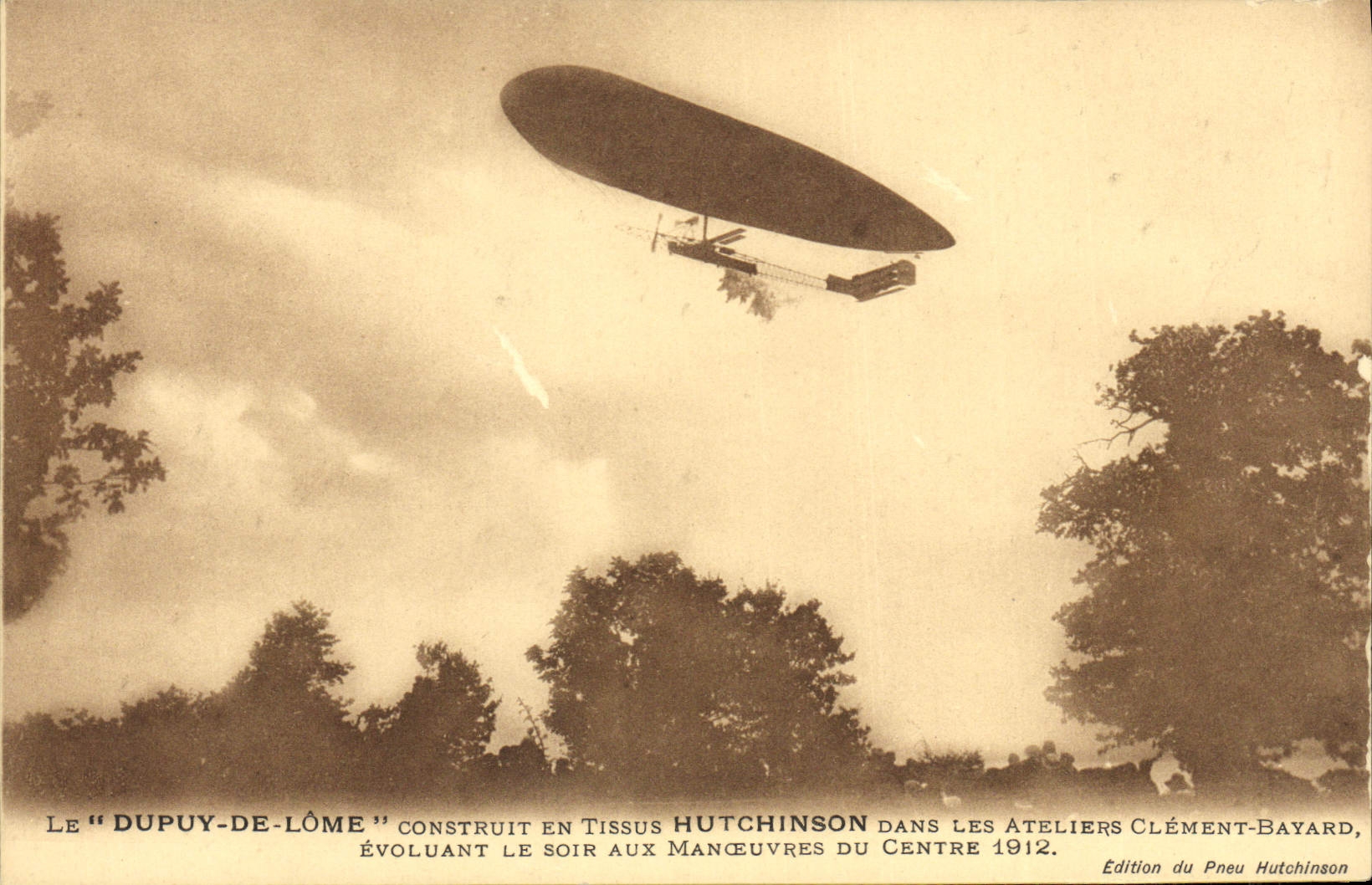 Dirigible de Dupuy del zepelín de la aviación del plano de la POSTAL de la VENDIMIA de las telas de Lome Hutchinson en los talleres Bayard clemente