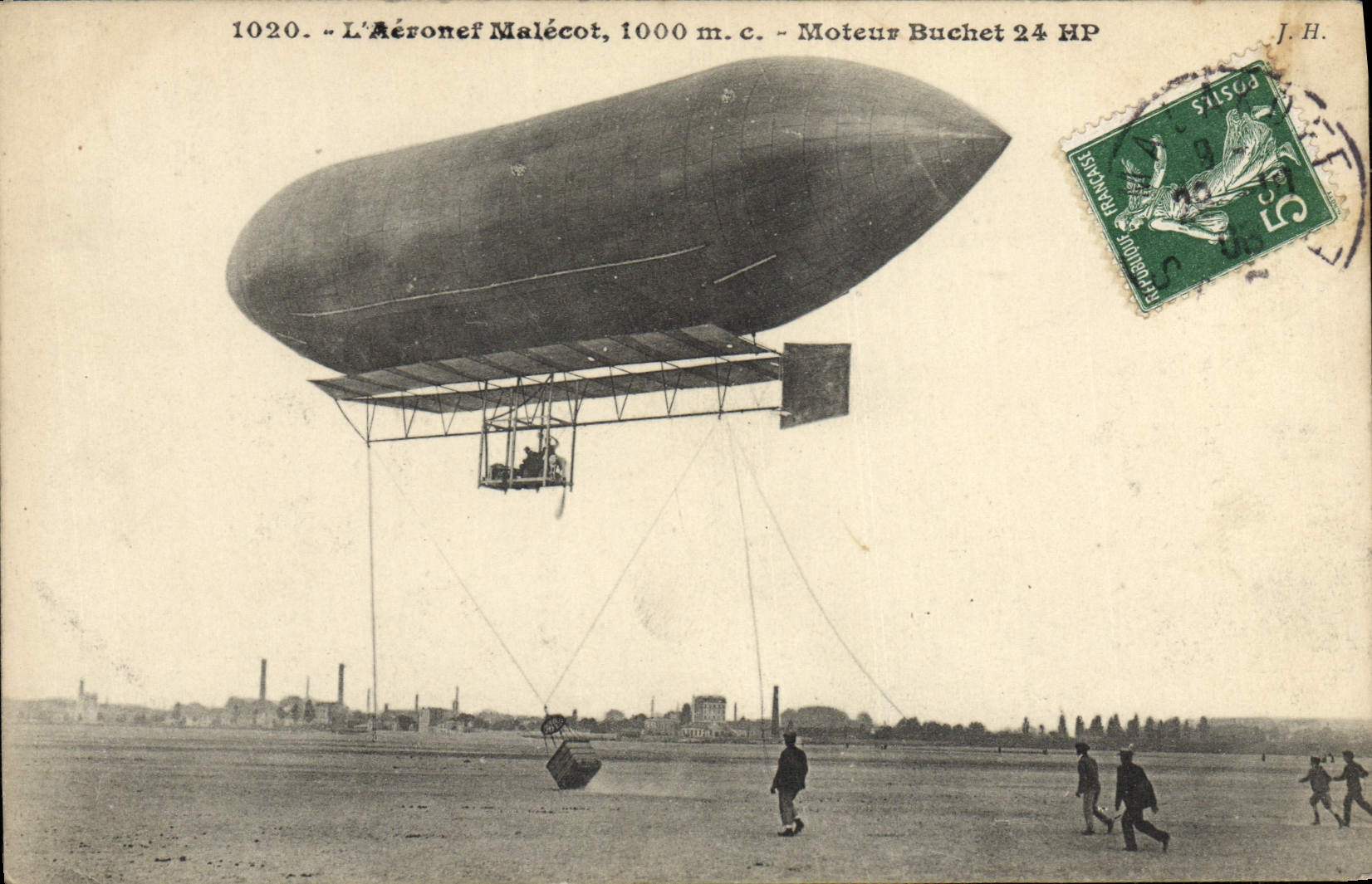 VINTAGE POSTCARD Plane Aviation Zeppelin Airship Aircraft Driving Malecot Buchet 24 HP