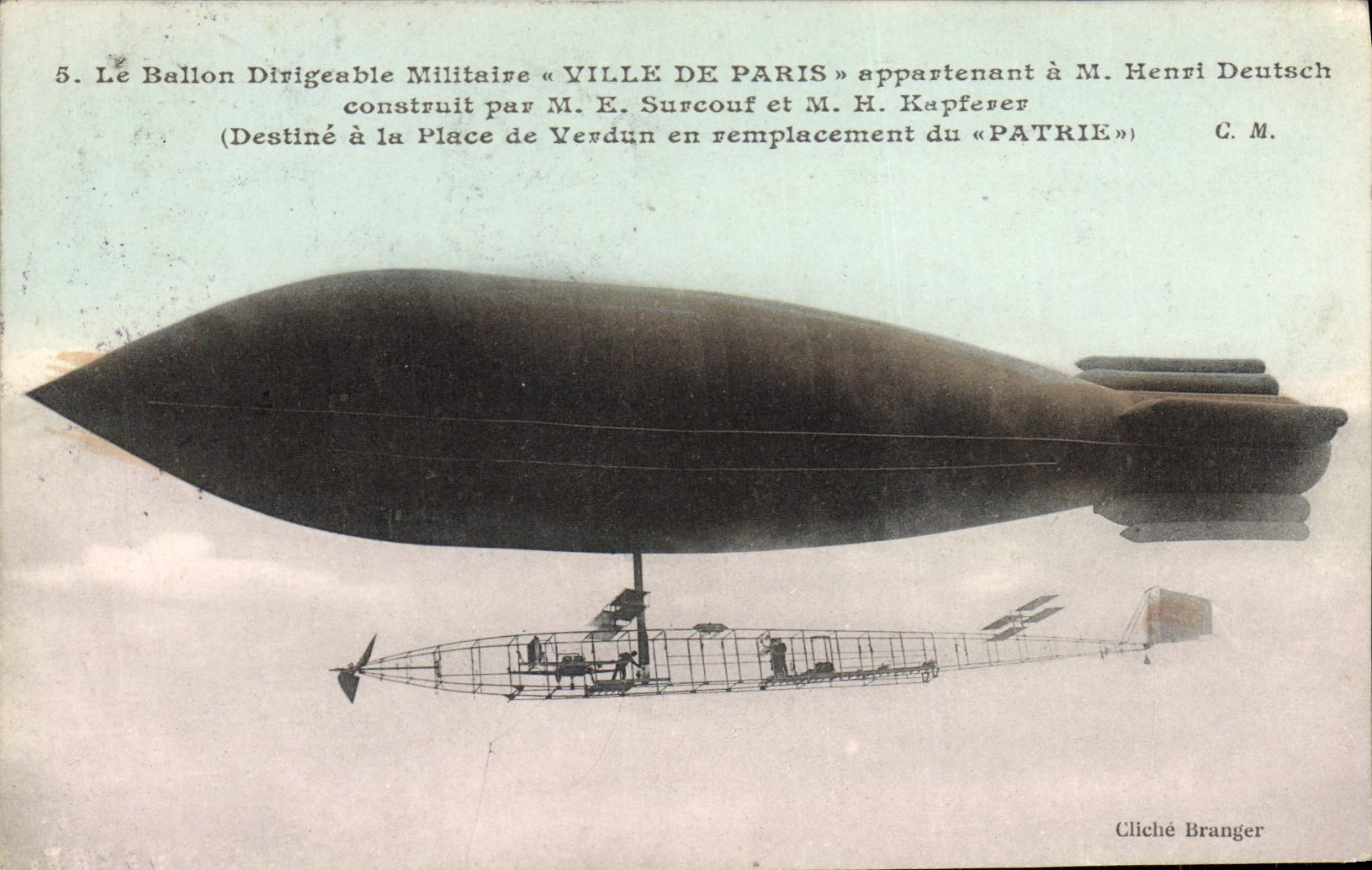 CPA Avion Aviation Zeppelin Dirigeable Ville de Paris Henri Deutsch Surcouf Kapferer