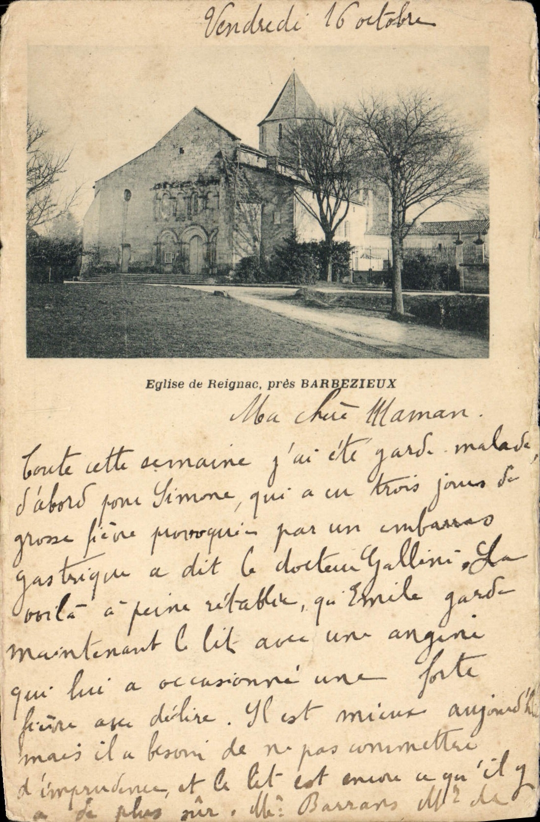 Iglesia de la POSTAL de la VENDIMIA de Reignac Barbezieux cercano