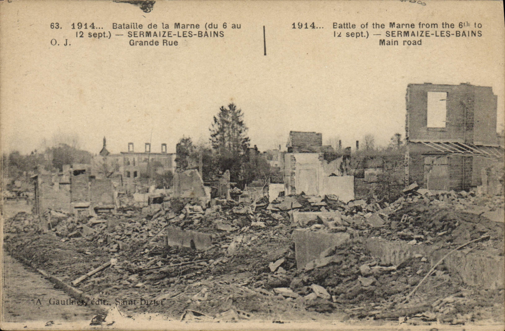 VINTAGE POSTCARD Battille Of the Sermaize Marne Les Bains Main street Militaria