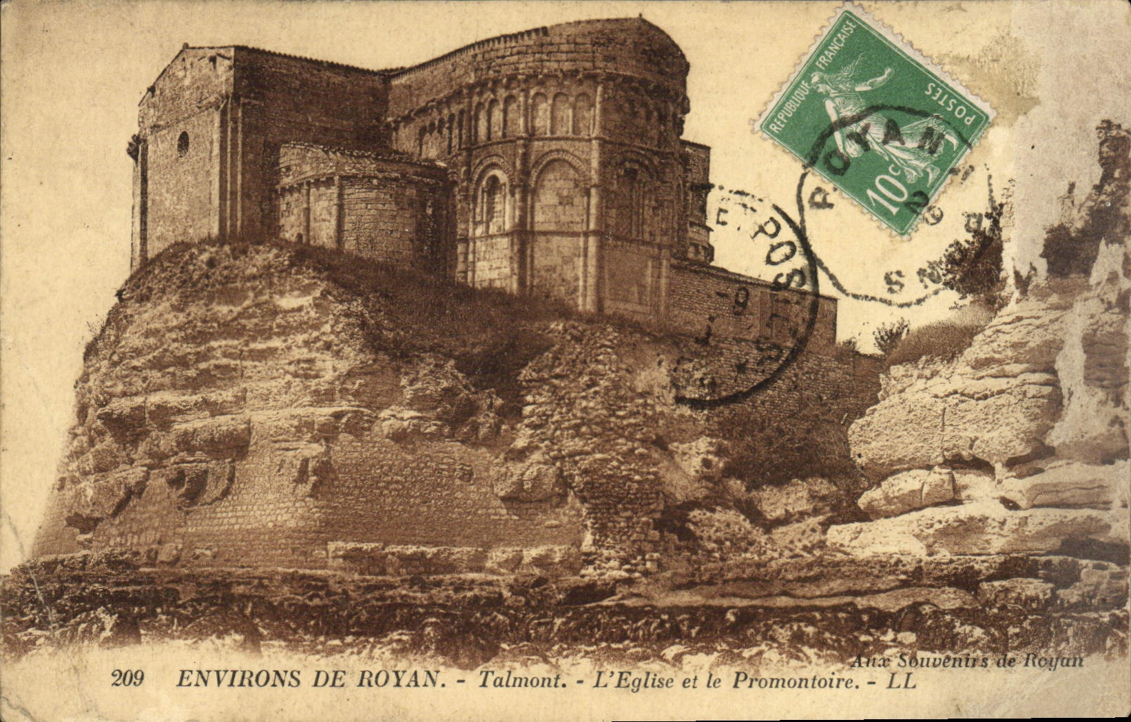 VINTAGE POSTCARD Surroundings of Royan Talmon the church and the Headland