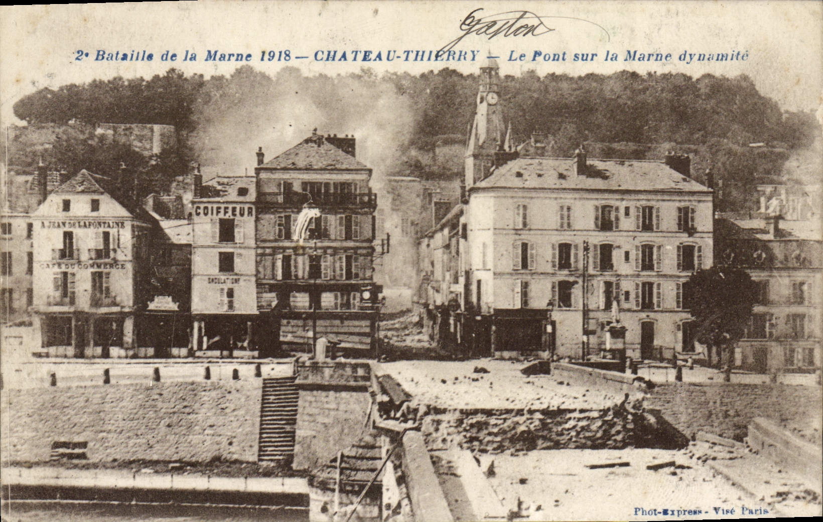 VINTAGE POSTCARD Bataille Of the Marne Thierry Castle the bridge on the Marne dynamites Militaria Coiffeur