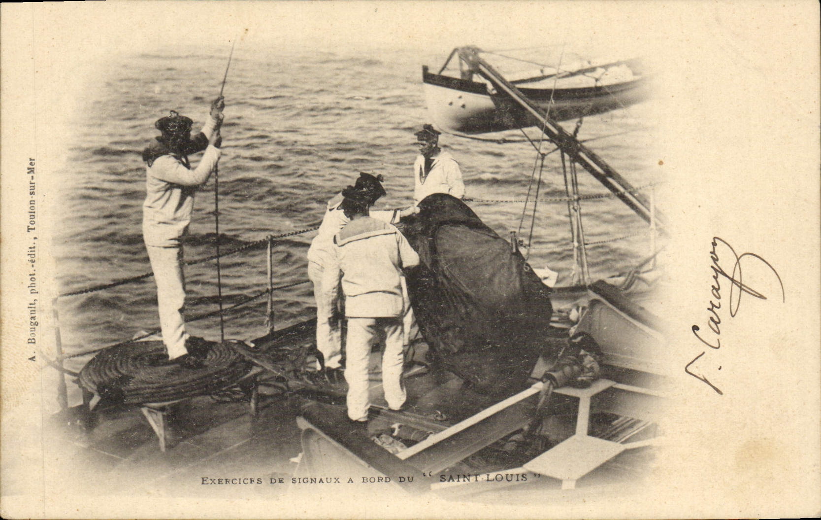 CPA Bateau Exercices de signaux a bord du Saint Louis 