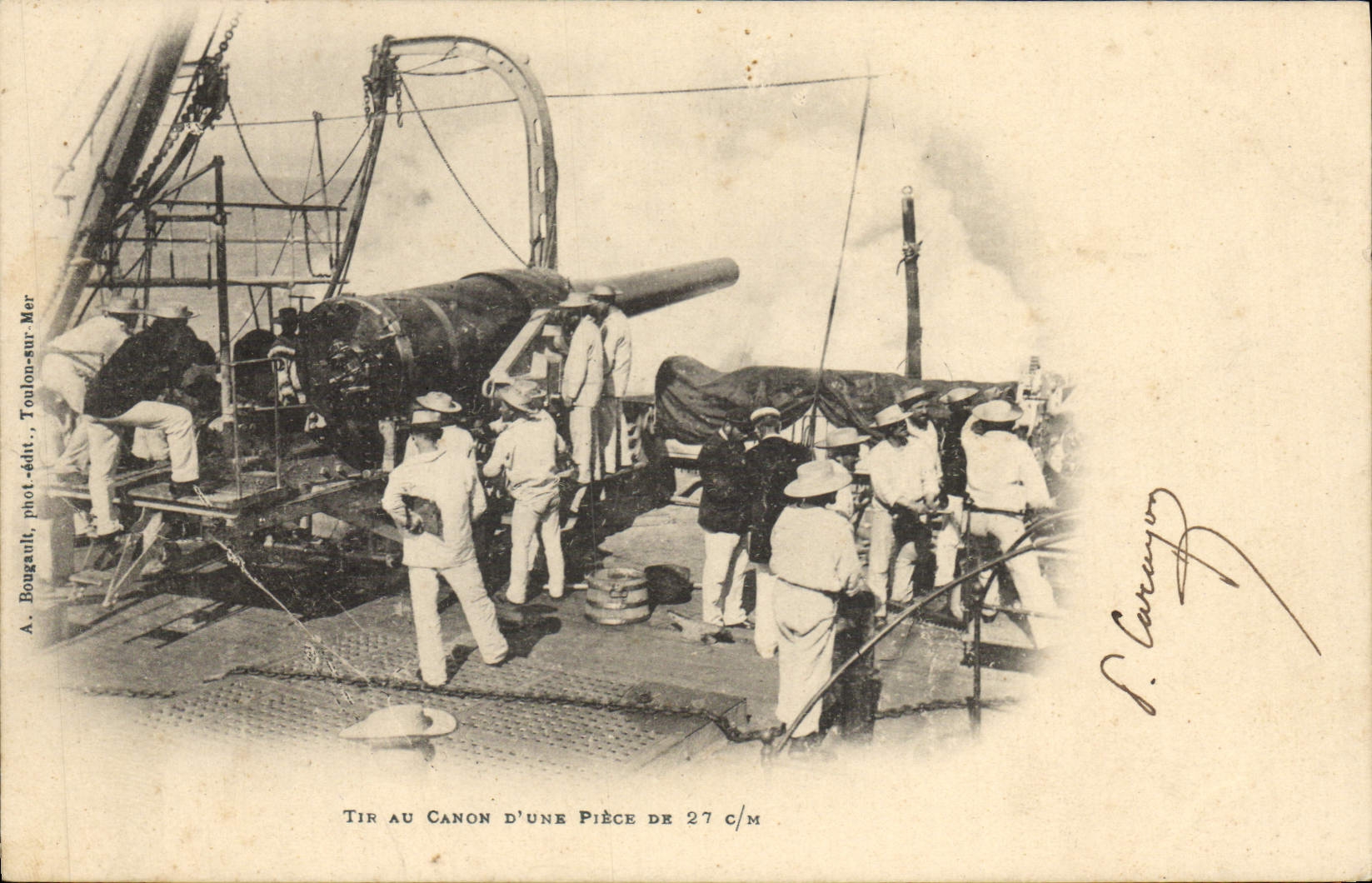 VINTAGE POSTCARD Boat Shooting with the gun of a part of 27mm