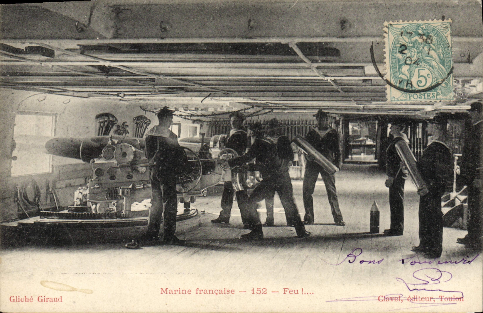VINTAGE POSTCARD Boat French Marine Fire
