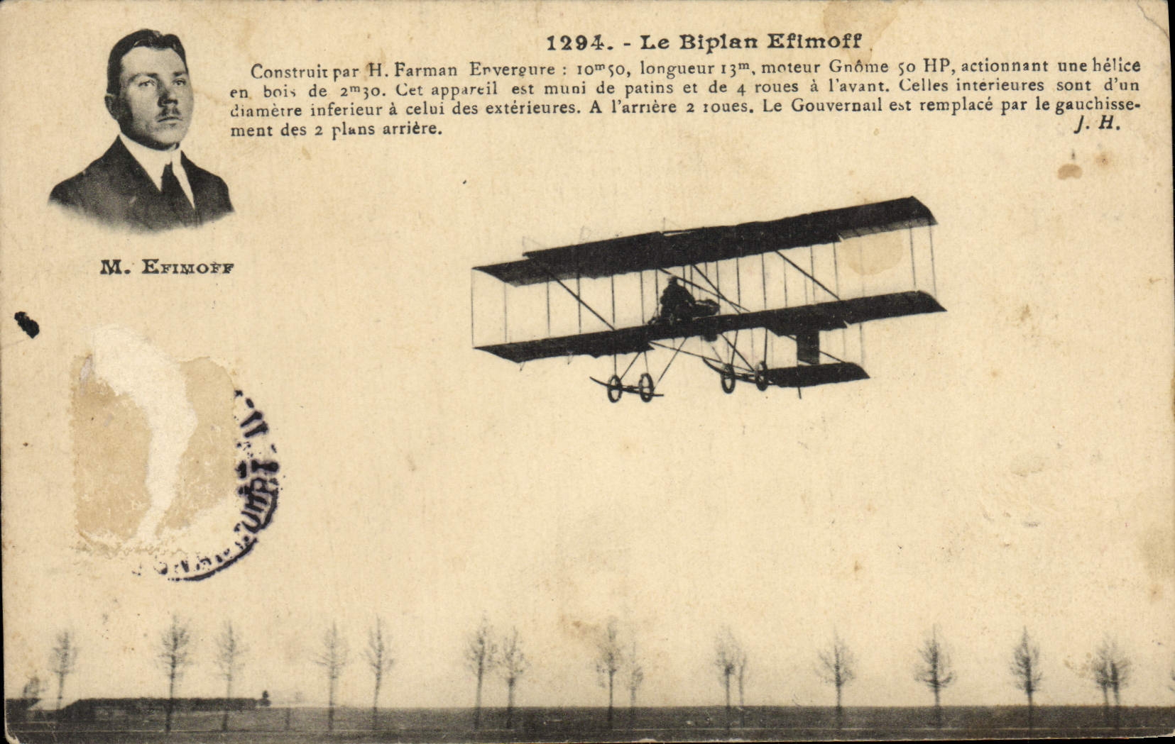 VINTAGE POSTCARD Plane Aviation Efimoff Biplane