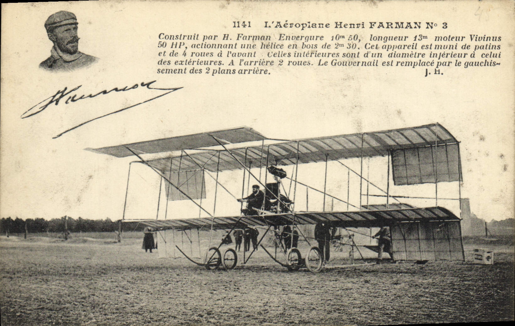VINTAGE POSTCARD Plane Aviation Airplane Henri Farman