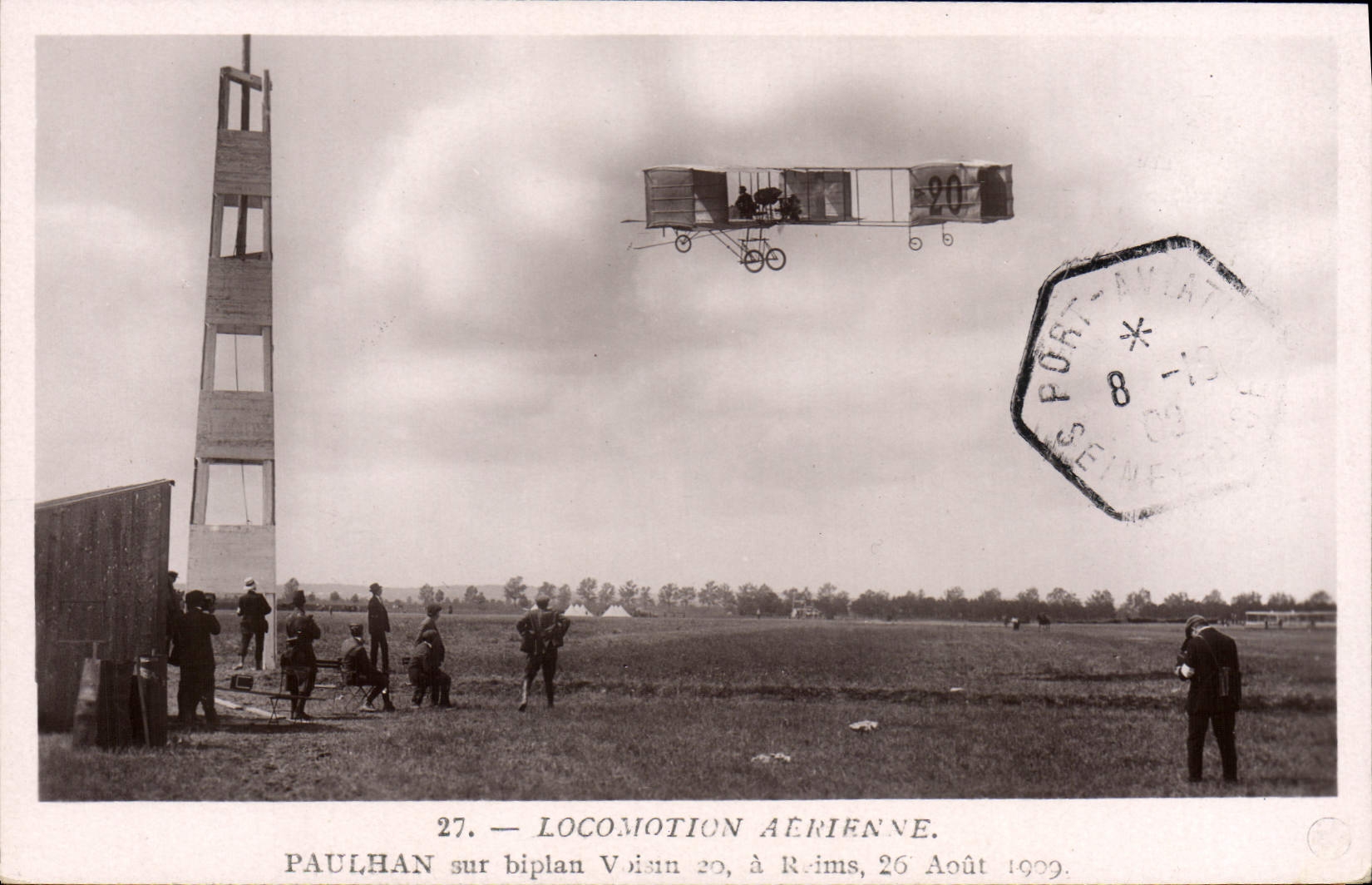 CPA Avion Aviation Paulhan sur biplan Voisin 20 a Reims