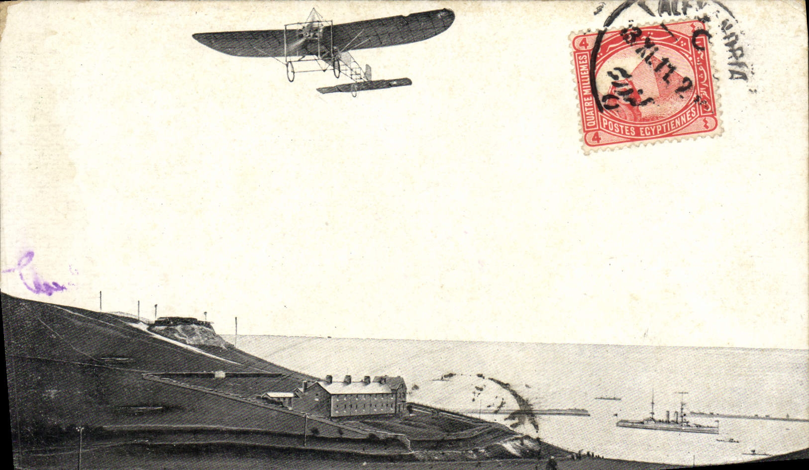 CPA Avion Aviation Traversee de la Manche Endroit ou est passe Bleriot avant d'atterir a Douvres 