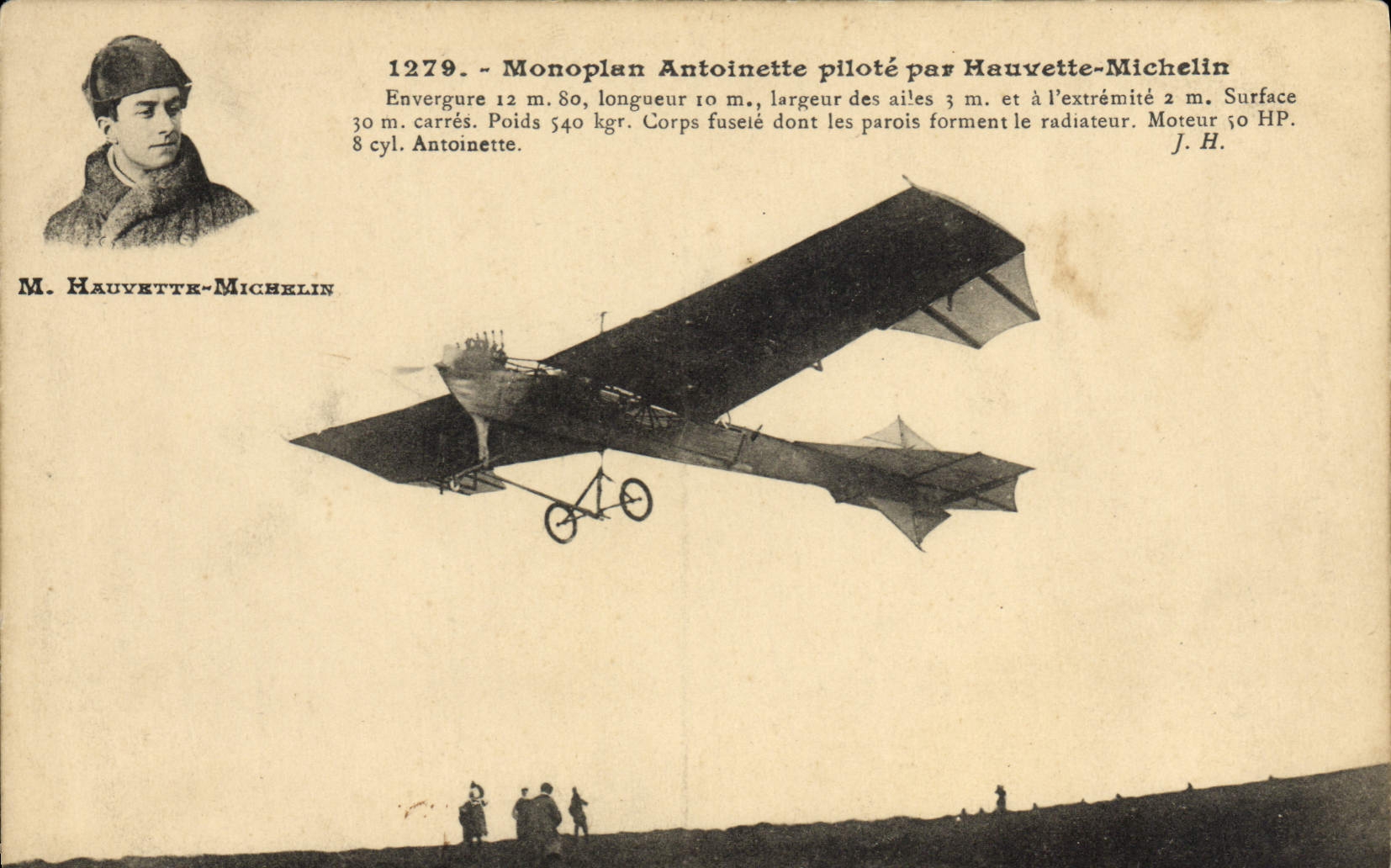 VINTAGE POSTCARD Avion Aviation Monoplane Antoinette controls by Hauvette Michelin