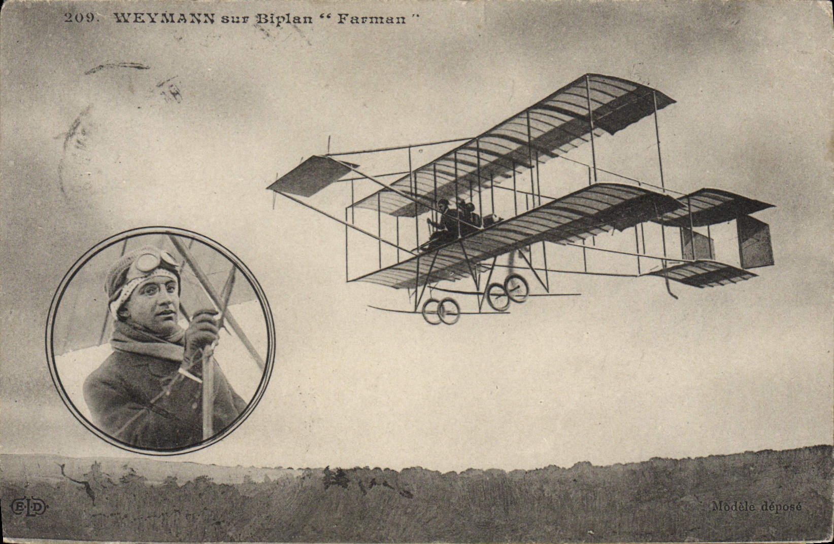VINTAGE POSTCARD Plane Weymann Aviation on Farman biplane