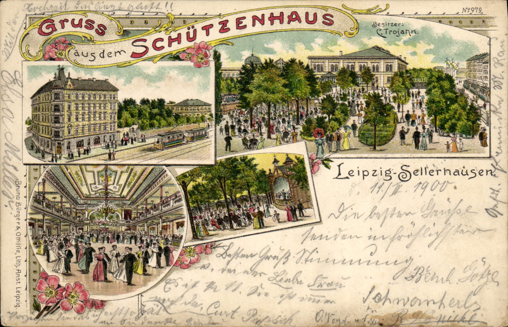 VINTAGE POSTCARD Illustrator Gruss aus Schutzenhaus Leipzig Sellerhauser