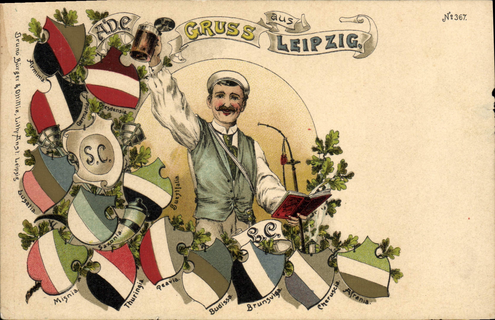 VINTAGE POSTCARD Illustrator Gruss aus Leipzig