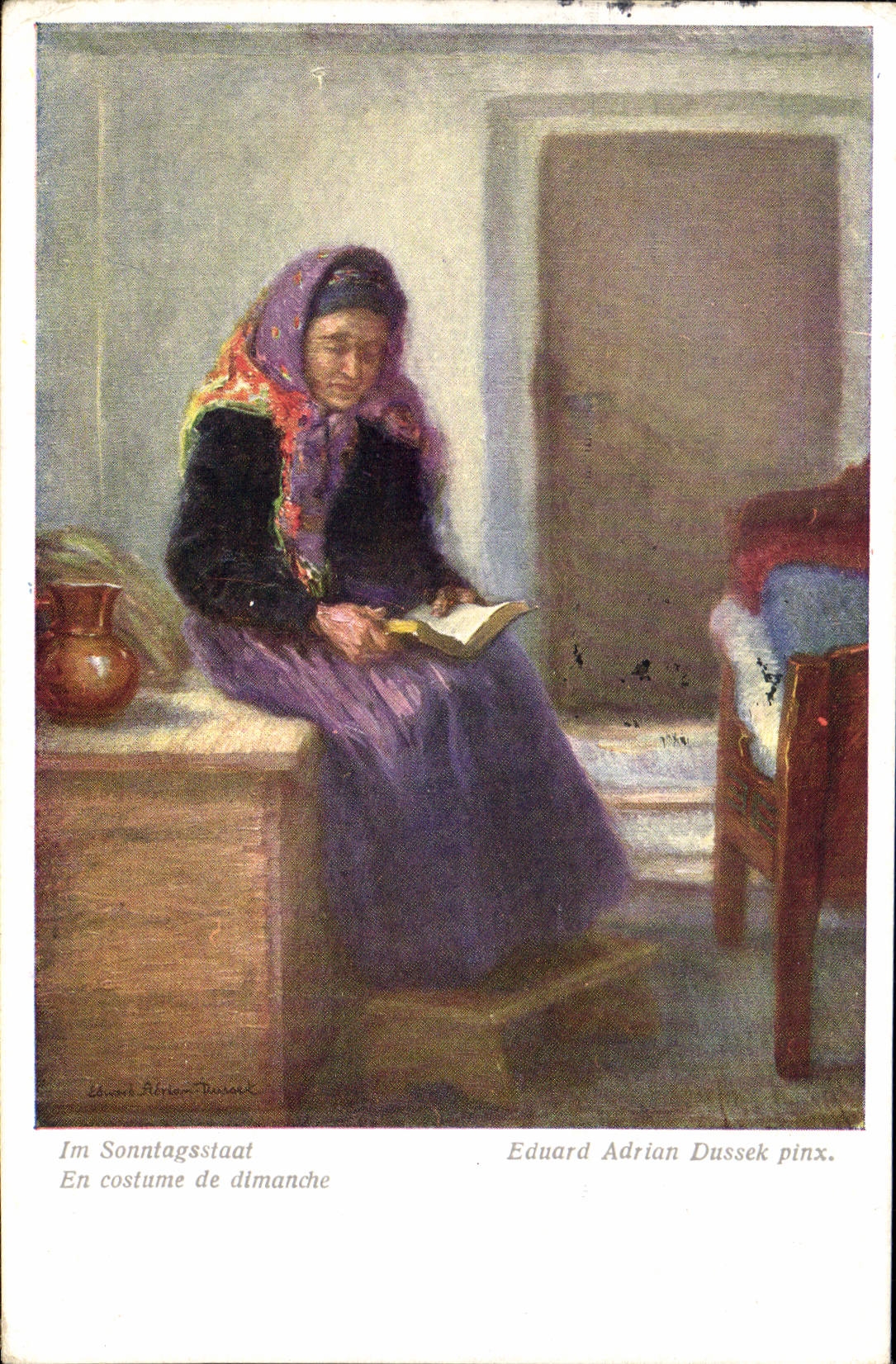 VINTAGE POSTCARD Illustrator In costume of Sunday Edward Adrian Dussek