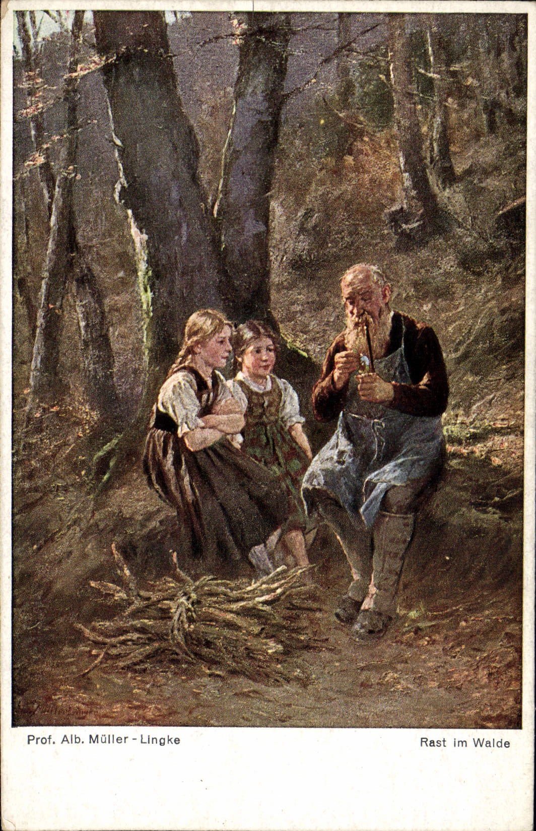 CPA Illustrateur prof Alb Muller Lingke Rast im Walde