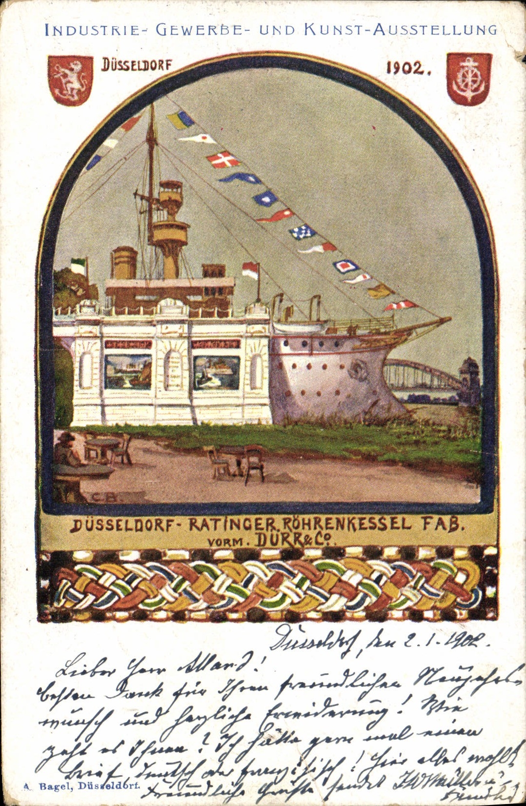 Barco de Kunst Austellung Düsseldorf del und de Gewerbe de la industria del ilustrador de la POSTAL de la VENDIMIA