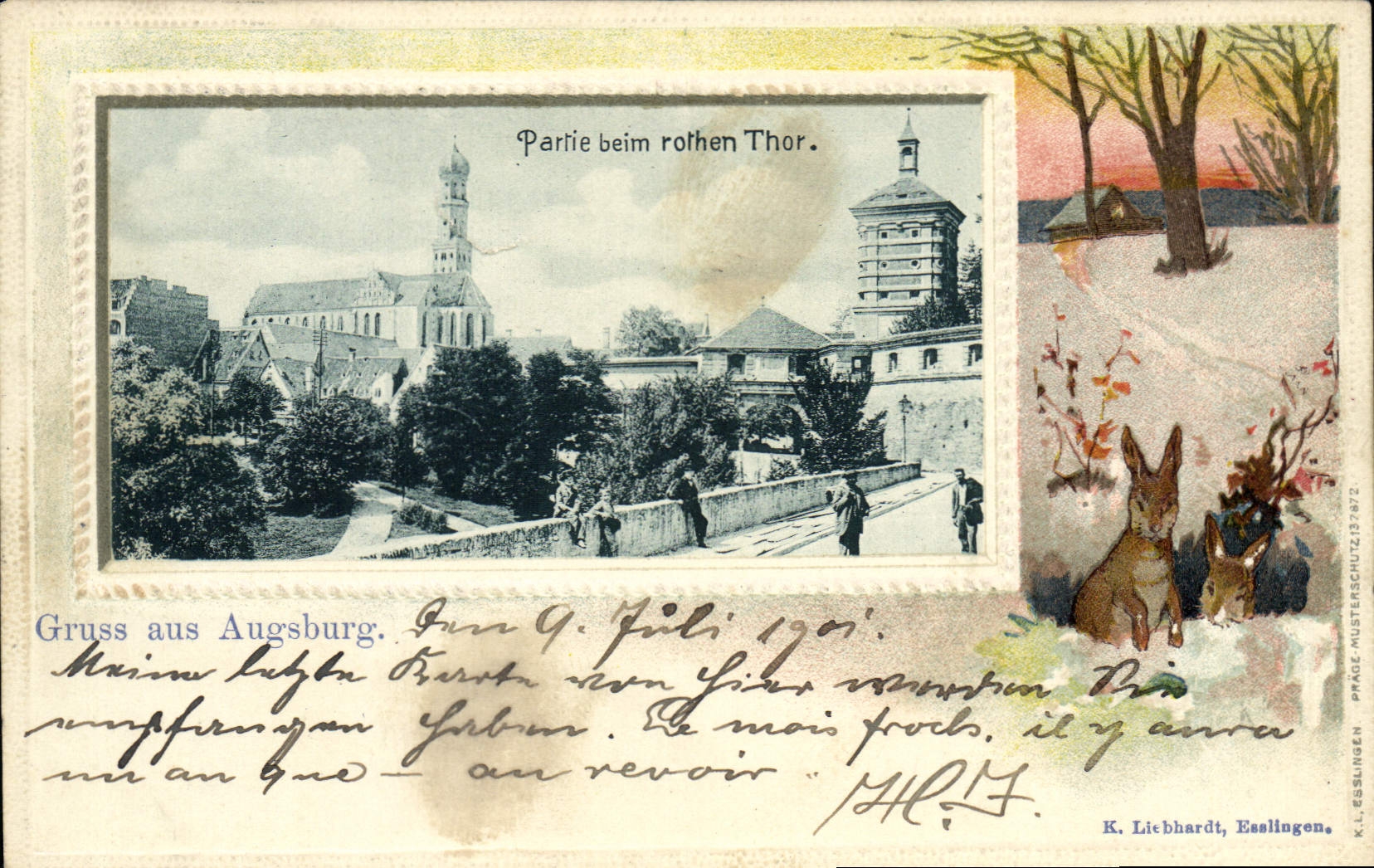 El ilustrador de la POSTAL de la VENDIMIA dejó el conejo de Augsburg del aus de Gruss del Thor de Rothen del beim