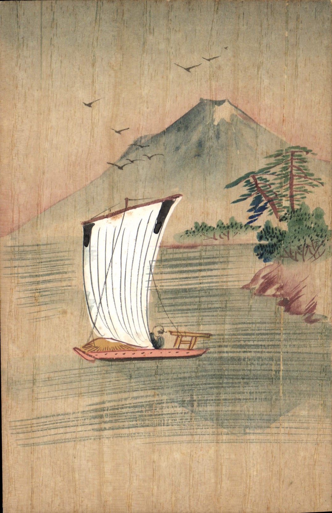 VINTAGE POSTCARD of Japanese Japan wood Boat (painted with the hand)
