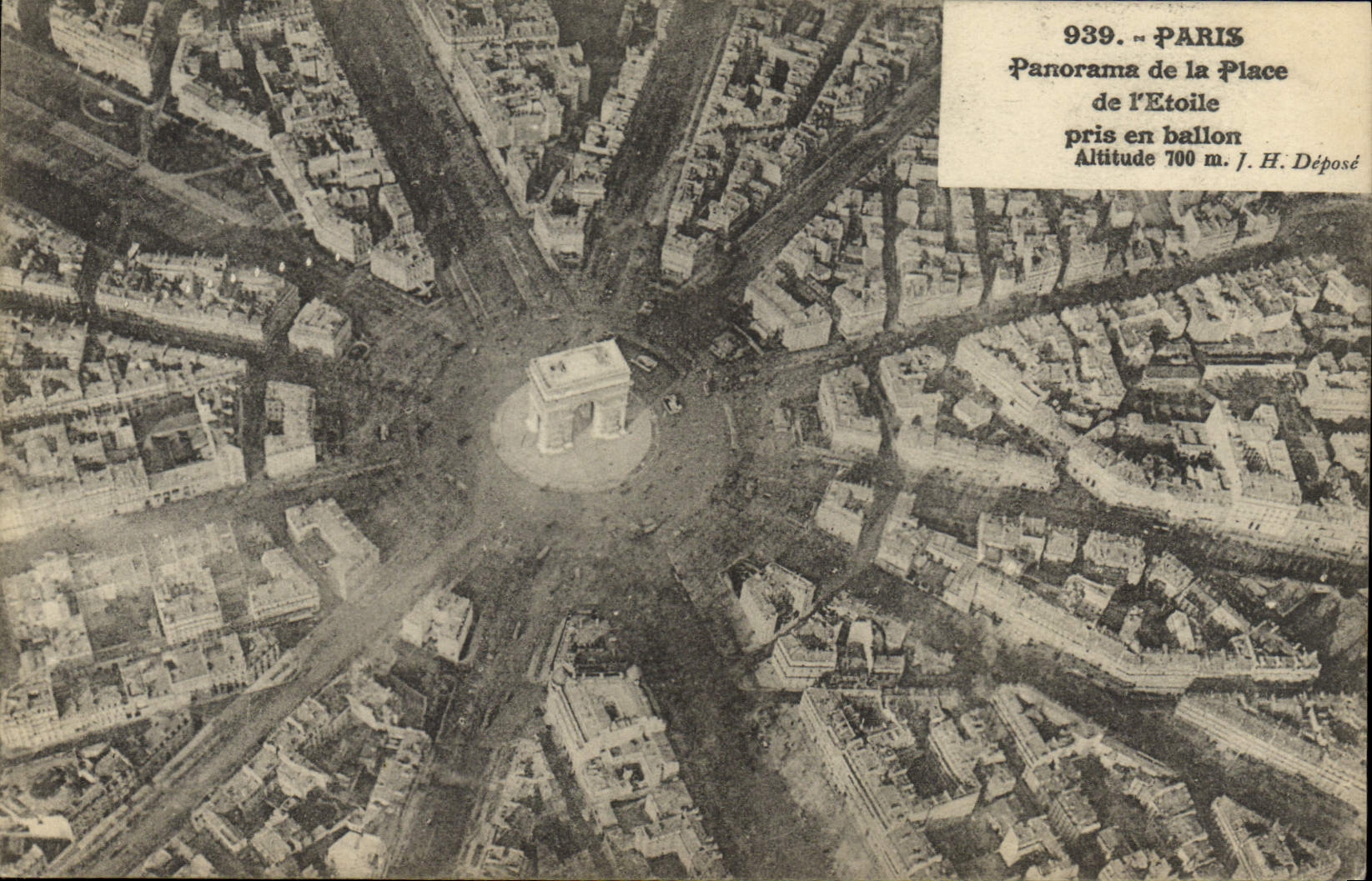 Panorama del dirigible del zepelín de la aviación de la POSTAL de la VENDIMIA del lugar del globo Etoile admitido