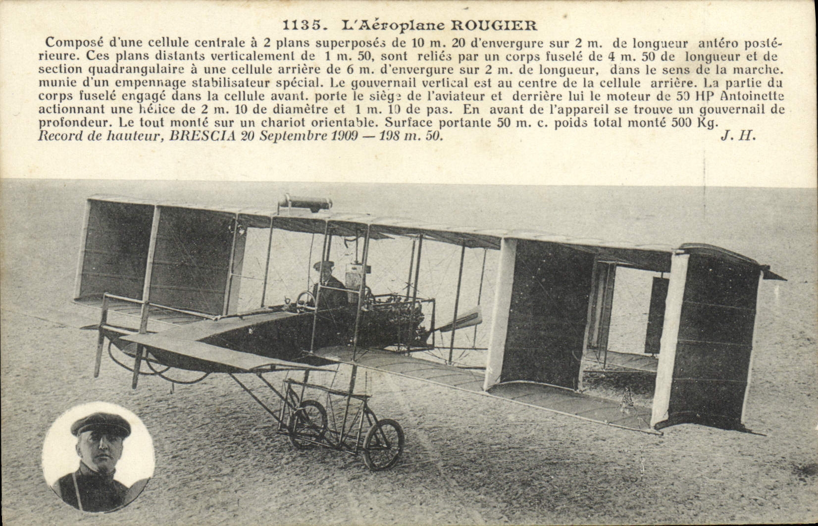 VINTAGE POSTCARD Aviation Rougier Airplane
