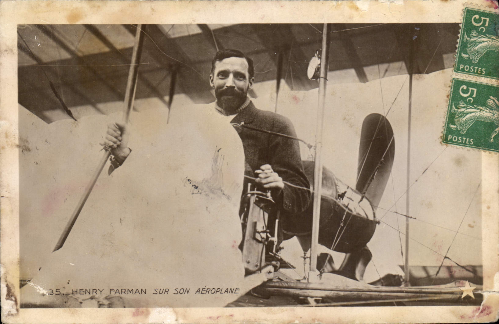 VINTAGE POSTCARD Aviation Henry Farman on his airplane