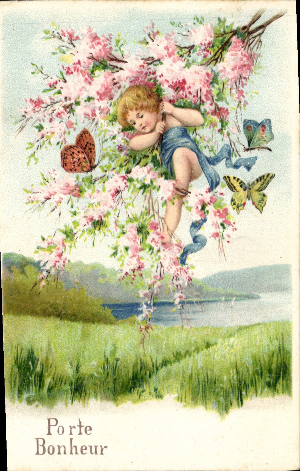 VINTAGE POSTCARD Fantasy Child Butterflies